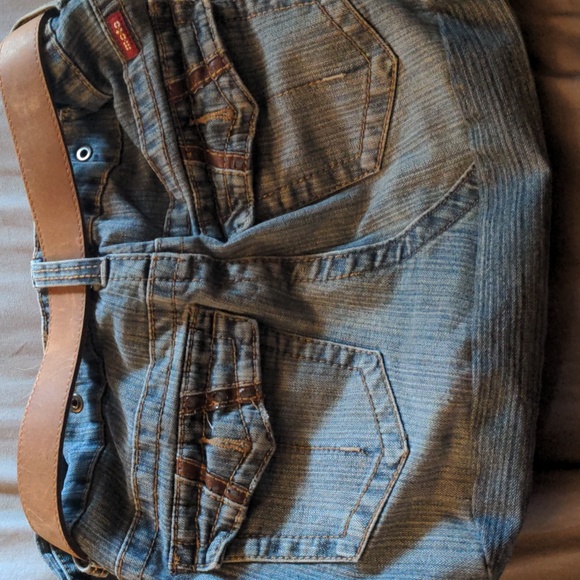 Jean Shoulder Purse Belt Pockets Moto England Home Made Unique 1990s Denim - Picture 3 of 12
